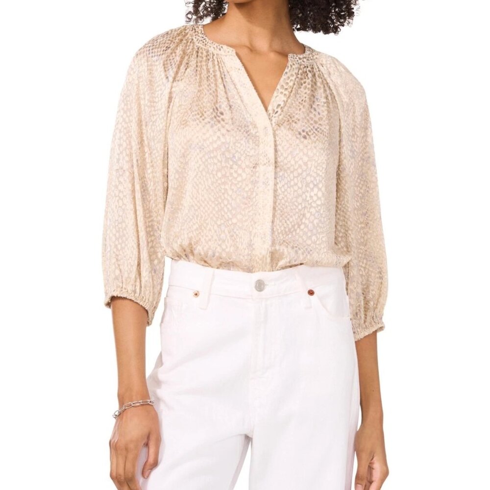 Vince Camuto Women’s Printed Split Neck Raglan Sleeve Top Size M 3/4 Sleeve